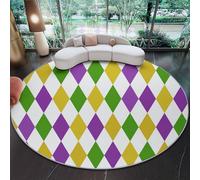 Washable Round Rug 140 cm, Soft Short Pile Simple diamond shape lines Printed Area Rug with Non Slip Backing Anti-Skid Carpet for Living Room Bedroom Nursery Colorful