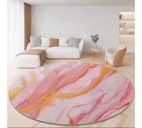 Washable Round Rug 90 cm - Pink Non Slip & Shedding Low Pile Circle Carpet with Abstract Marble Texture Pattern, Durable Rugs for Bedroom Living Room Dining Room Office