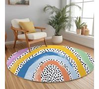 Washable Round Rug - 90 cmAbstract Line Art Rainbow Watercolor Non-Slip, Short Pile Faux Wool Soft Round Area Rugs for Living Room Bedroom Dining Room Home Decoration Carpet