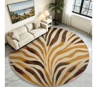 Washable Round Rug Abstract Modern 200 cm Non Slip Circle Carpet | Animal Print Zebra Print Circular Area Rug for Bedroom Living Room Hallway, Kitchen Bathroom, Laundry Room - Beige