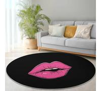Washable Round Rug for Living Room, 120 x 120 cm Soft Area Rug with Non-Slip Backing, Simple Cute Lips Pattern Short Pile Carpets for Bedroom Entrance Dining Room Game Room, Black