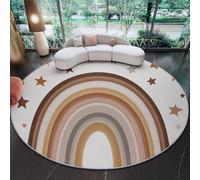 Washable Round Rug for Living Room, Bohemian Exquisite Rainbow Stars Low-Pile Circle Rug 150 cm, Soft, Non-Slip Round Area Rugs for Bedroom, Entrance, Kitchen, Kids Room, Beige