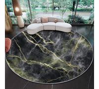 Washable Round Rug for Living Room, Chic Lines Luxury Marble Pattern Low-Pile Circle Rug 60 cm, Soft, Non-Slip Round Area Rugs for Bedroom, Entrance, Kitchen, Kids Room, Dark
