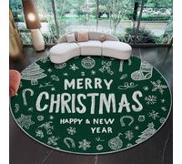 Washable Round Rug for Living Room, Exquisite Graffiti Festive Christmas Low-Pile Circle Rug 150 cm, Soft, Non-Slip Round Area Rugs for Bedroom, Entrance, Kitchen, Kids Room, Green