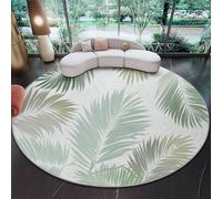 Washable Round Rug for Living Room, Exquisite Watercolor Plants Leaves Low-Pile Circle Rug 180 cm, Soft, Non-Slip Round Area Rugs for Bedroom, Entrance, Kitchen, Kids Room, White