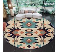 Washable Round Rug for Living Room, Tribe Bohemia Art Geometry Pattern Low-Pile Circle Rug 100 cm, Soft, Non-Slip Round Area Rugs for Bedroom, Entrance, Kitchen, Kids Room, Multicolored
