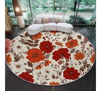 Washable Round Rug for Living Room, Vintage Plants Exquisite Flowers Low-Pile Circle Rug 100 cm, Soft, Non-Slip Round Area Rugs for Bedroom, Entrance, Kitchen, Kids Room, Beige