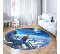Washable Round Rug Short Pile Large Circle Area Rugs with Non-slip Backing Space Astronaut Reading Above Clouds Galaxy Theme Modern Accent Carpet for Living Room Bedroom Dining Room Entryway 240cm