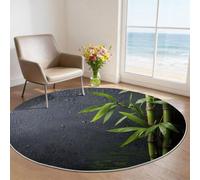 Washable Round Rugs 100 cm, Circle Leaf Plant Area Rugs for Bedroom, Soft Short Pile Zen Emerald Bamboo Forest Machine Washable Carpet Non-Slip Large Rug for Bathroom, Emerald Green