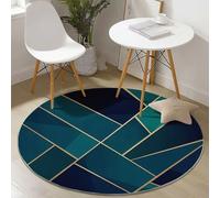 Washable Round Rugs 100 cm, Gold Lines Abstract Geometric Pattern Non-slip Round Area Rug for Living Room, Blue Green Soft Low-Pile Circle Carpet for Under Dining Table