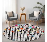 Washable Round Rugs 120 cm, Abstract Lines Dots Printed Round Area Rug Living Room, Colorful Carpet Short Pile Anti Slip for Dining Room Bedroom Kids Room Hallway
