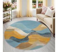 Washable Round Rugs 120 cm Low Pile Area Rug Abstract Modern | Multicolour Soft Non Slip Circle Rugs, Geometric Colour Blocks Mesh Pattern Printed Non Shedding Carpet for Living Room