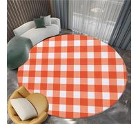 Washable Round Rugs 150 cm Round Area Rug Geometric Grid Pattern Non Slip Circle Low-Pile Floor Carpet, Orange Doormat Soft Rug for Living Room Dinning Room Bedroom