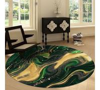 Washable Round Rugs 160 cm, Abstract Swirl Luxury Marble Non-slip Round Area Rug for Living Room, Dark Green Soft Low-Pile Circle Carpet for Under Dining Table