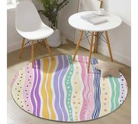 Washable Round Rugs 160 cm, Cute Rainbow Stripes Polka Dots Pattern Non-slip Round Area Rug for Living Room, Colorful Soft Low-Pile Circle Carpet for Under Dining Table