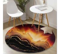 Washable Round Rugs 180 cm, Gradient Agate Texture Pattern Non-slip Round Area Rug for Living Room, Red Yellow Soft Low-Pile Circle Carpet for Under Dining Table