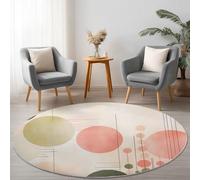 Washable Round Rugs 180 cm, Modern Linear Geometric Minimalist Printed Round Area Rug Living Room, Pink Carpet Short Pile Anti Slip for Dining Room Bedroom Kids Room Hallway