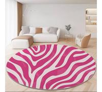 Washable Round Rugs 180 cm, Simple Zebra Stripes Pattern Non-slip Round Area Rug for Living Room, Pink Soft Low-Pile Circle Carpet for Under Dining Table