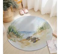 Washable Round Rugs 60 cm, Beach Turtle Sand Dune Pattern Non-slip Round Area Rug for Living Room, Duck Egg Colorful Soft Low-Pile Circle Carpet for Under Dining Table