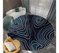 Washable Round Rugs 80 cm Round Area Rug Abstract Terrain Line Pattern Non Slip Circle Low-Pile Floor Carpet, Black Doormat Soft Rug for Living Room Dinning Room Bedroom