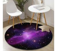 Washable Round Rugs 90 cm, Dreamy Galaxy Nebula Pattern Non-slip Round Area Rug for Living Room, Midnight Purple Soft Low-Pile Circle Carpet for Under Dining Table
