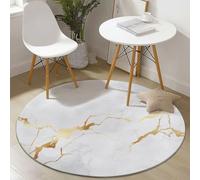 Washable Round Rugs 90 cm, Elegant Marble Crack Pattern Non-slip Round Area Rug for Living Room, White Soft Low-Pile Circle Carpet for Under Dining Table
