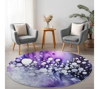 Washable Round Rugs Abstract Living Room Non Slip, 80 cm Round Area Rug Short Pile Bedroom Circle Carpet Soft Faux Wool Rugs for Kids Room Dining Room Decor, Purple Bubbles Fluid
