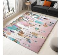 Washable Rug 100 x 150 cm, Non Slip with Rubber Backing Area Rug, Soft Low-Pile Bedroom Carpet, Bohemian Dream Feathers Printed Carpet for Lounge Dining Room Office, Pink