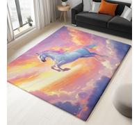 Washable Rug 100 x 150 cm, Non Slip with Rubber Backing Area Rug, Soft Low-Pile Bedroom Carpet, Dream Unicorn Clouds Printed Carpet for Lounge Dining Room Office, Colorful