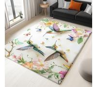 Washable Rug 100 x 150 cm, Non Slip with Rubber Backing Area Rug, Soft Low-Pile Bedroom Carpet, Hummingbird Flower Butterfly Printed Carpet for Lounge Dining Room Office, Beige
