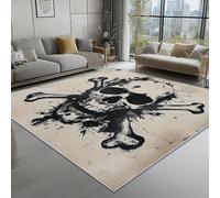Washable Rug 100 x 150 cm, Non Slip with Rubber Backing Area Rug, Soft Low-Pile Bedroom Carpet, Skull Bones Printed Carpet for Lounge Dining Room Office, Light Brown