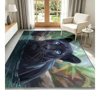 Washable Rug 100 x 160 cm Water Surface Green Eyes Leopard Area Rugs for Bedroom, Cartoon Animals Non-Slip Living Room Throw Rug Entry Floormat Indoor Carpet for Kitchen Office Dining Room