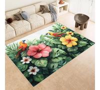 Washable Rug 100x150 cm 3D Bird Flowers Pink Leaves Print Faux Cashmere Short Lint Non-Slip Backing Area Rugs For Living Room Open-Plan Lounge Tea Rooms Country Estates Outdoor(Noise-Reducing)