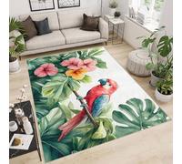 Washable Rug 100x150 cm 3D Bird Flowers Pink Leaves Print Faux Cashmere Short Lint Non-Slip Backing Area Rugs For Living Room Open-Plan Lounge Tea Rooms Country Estates Outdoor(Noise-Reducing)