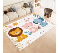 Washable Rug 100x150 cm 3D Cute Lion Elephant Printed Design Faux Cashmere Short Lint Non-Slip Backing Area Rugs For Living Room Open-Plan Lounge Tea Rooms Country Estates Outdoor(Noise-Reducing)
