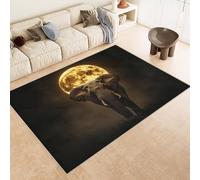 Washable Rug 100x150 cm 3D Elephant Moon Stars Printed Design Faux Cashmere Short Lint Non-Slip Backing Area Rugs For Living Room Open-Plan Lounge Tea Rooms Country Estates Outdoor(Noise-Reducing)