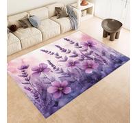 Washable Rug 100x150 cm 3D Flowers PurpleGrass Printed Design Faux Cashmere Short Lint Non-Slip Backing Area Rugs For Living Room Open-Plan Lounge Tea Rooms Country Estates Outdoor(Noise-Reducing)