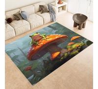 Washable Rug 100x150 cm 3D Frog Mushroom Flower Tree Printed Faux Cashmere Short Lint Non-Slip Backing Area Rugs For Living Room Open-Plan Lounge Tea Rooms Country Estates Outdoor(Noise-Reducing)