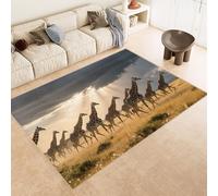 Washable Rug 100x150 cm 3D Giraffe Grass Mountains Printed Faux Cashmere Short Lint Non-Slip Backing Area Rugs For Living Room Open-Plan Lounge Tea Rooms Country Estates Outdoor(Noise-Reducing)