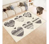Washable Rug 100x150 cm 3D Hearts Flowers Printed Design Faux Cashmere Short Lint Non-Slip Backing Area Rugs For Living Room Open-Plan Lounge Tea Rooms Country Estates Outdoor(Noise-Reducing)