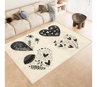 Washable Rug 100x150 cm 3D Hearts Flowers Printed Design Faux Cashmere Short Lint Non-Slip Backing Area Rugs For Living Room Open-Plan Lounge Tea Rooms Country Estates Outdoor(Noise-Reducing)
