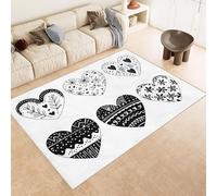 Washable Rug 100x150 cm 3D Hearts Flowers Printed Design Faux Cashmere Short Lint Non-Slip Backing Area Rugs For Living Room Open-Plan Lounge Tea Rooms Country Estates Outdoor(Noise-Reducing)