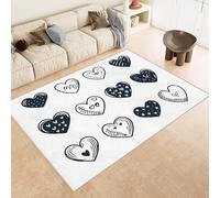 Washable Rug 100x150 cm 3D Hearts Flowers Printed Design Faux Cashmere Short Lint Non-Slip Backing Area Rugs For Living Room Open-Plan Lounge Tea Rooms Country Estates Outdoor(Noise-Reducing)