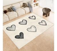 Washable Rug 100x150 cm 3D Hearts Flowers Printed Design Faux Cashmere Short Lint Non-Slip Backing Area Rugs For Living Room Open-Plan Lounge Tea Rooms Country Estates Outdoor(Noise-Reducing)