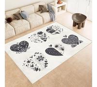Washable Rug 100x150 cm 3D Hearts Flowers Printed Design Faux Cashmere Short Lint Non-Slip Backing Area Rugs For Living Room Open-Plan Lounge Tea Rooms Country Estates Outdoor(Noise-Reducing)