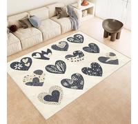 Washable Rug 100x150 cm 3D Hearts Flowers Printed Design Faux Cashmere Short Lint Non-Slip Backing Area Rugs For Living Room Open-Plan Lounge Tea Rooms Country Estates Outdoor(Noise-Reducing)