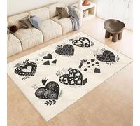 Washable Rug 100x150 cm 3D Hearts Flowers Printed Design Faux Cashmere Short Lint Non-Slip Backing Area Rugs For Living Room Open-Plan Lounge Tea Rooms Country Estates Outdoor(Noise-Reducing)