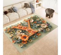 Washable Rug 100x150 cm 3D Letters Flowers Art Printed Design Faux Cashmere Short Lint Non-Slip Backing Area Rugs For Living Room Open-Plan Lounge Tea Rooms Country Estates Outdoor(Noise-Reducing)