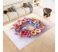 Washable Rug 100x150 cm 3D Letters Flowers Art Printed Design Faux Cashmere Short Lint Non-Slip Backing Area Rugs For Living Room Open-Plan Lounge Tea Rooms Country Estates Outdoor(Noise-Reducing)