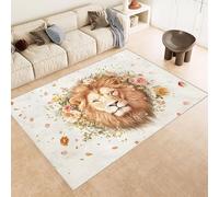 Washable Rug 100x150 cm 3D Lion Flowers Yellow Leaves Printed Faux Cashmere Short Lint Non-Slip Backing Area Rugs For Living Room Open-Plan Lounge Tea Rooms Country Estates Outdoor(Noise-Reducing)